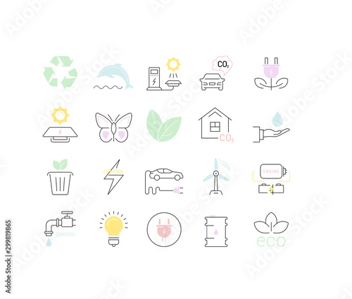 Set Vector Flat Line Icons Eco and Bio