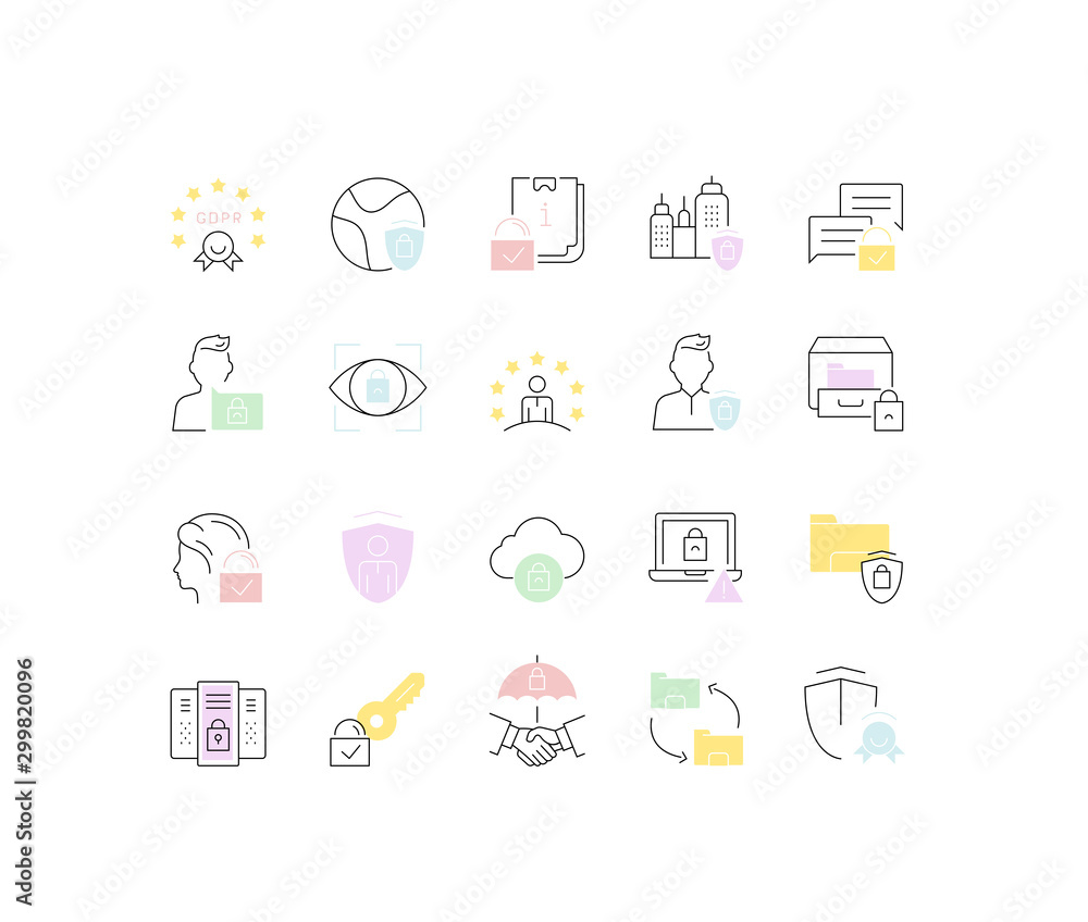 Set Vector Line Icons of GDPR.