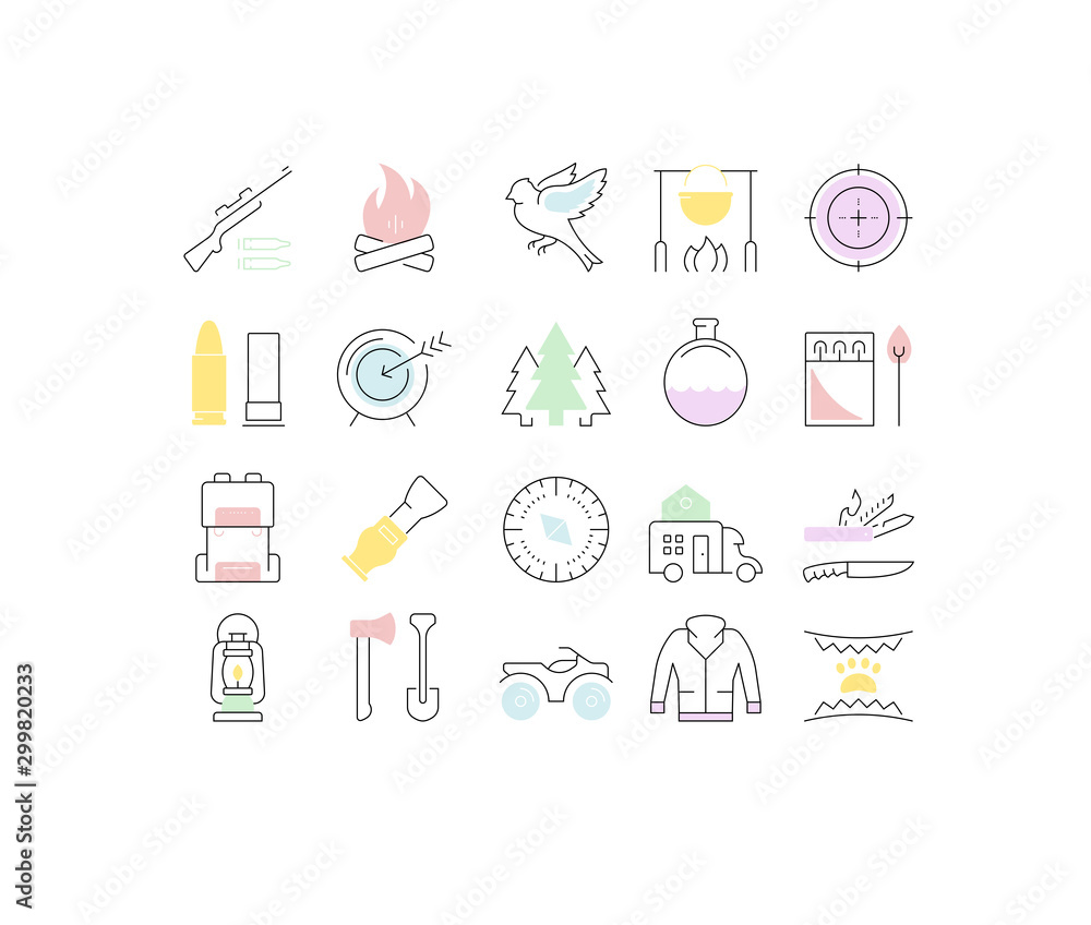 Set Vector Flat Line Icons Hunting Set Vector Flat Line Icons Hunting