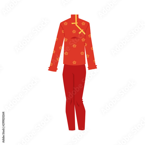 Chinese festive female costume for holiday ceremony, flat vector illustration.