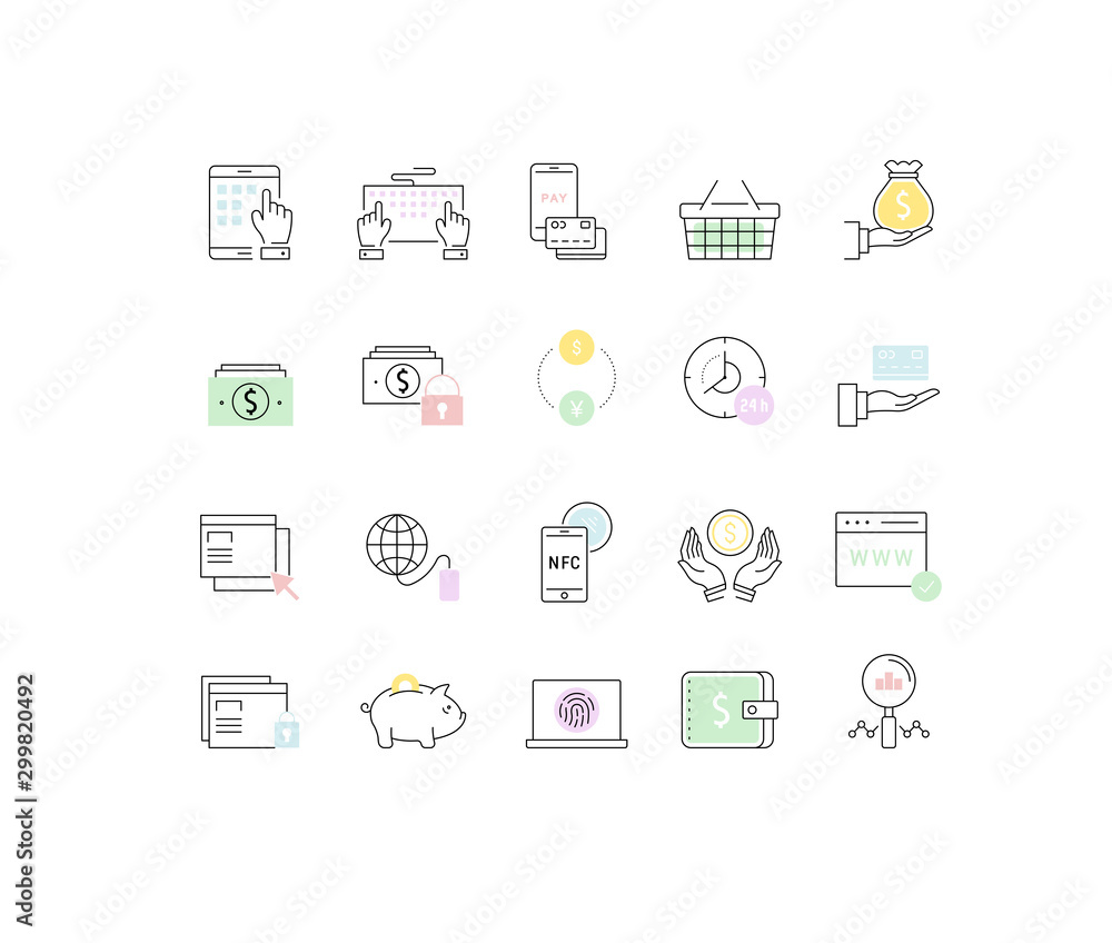 Set Vector Line Icons of Online Banking Set Vector Line Icons of Online Banking