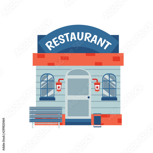 Restaurant building facade with signboard flat vector illustration isolated.