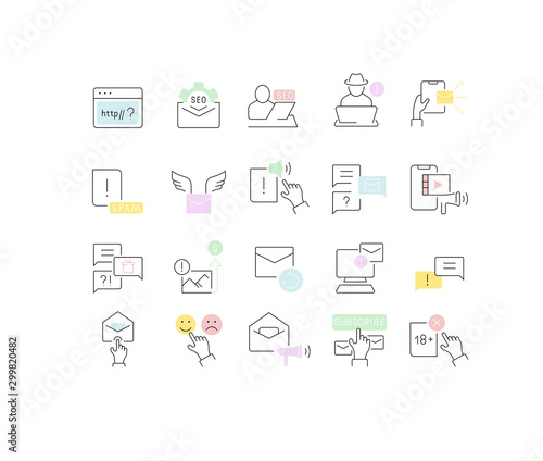 Set Vector Line Icons of Online Advertising