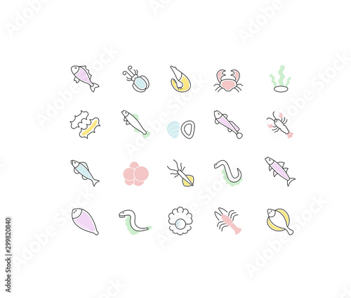 Set Vector Line Icons of Seafood