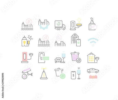 Set Vector Line Icons of Smart City