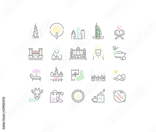 Set Vector Line Icons of United Arab Emirates.