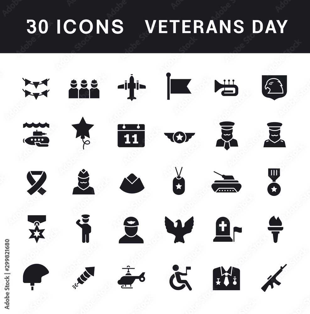 Set of Simple Icons of Veterans Day Set of Simple Icons of Veterans Day