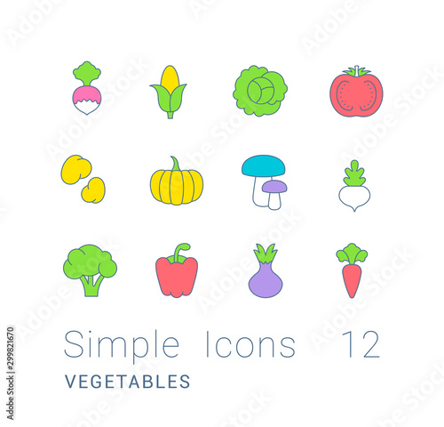 Set of Simple line Icons of Vegetables