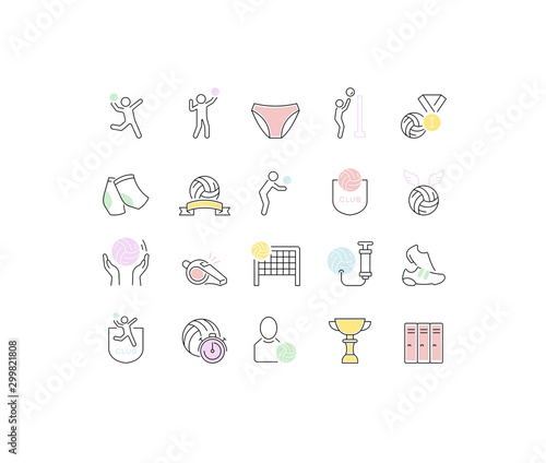 Set Vector Line Icons of Volleyball.