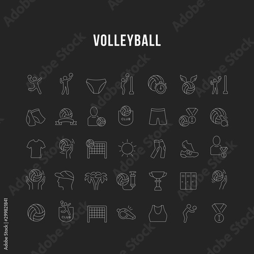 Set Vector Line Icons of Volleyball.