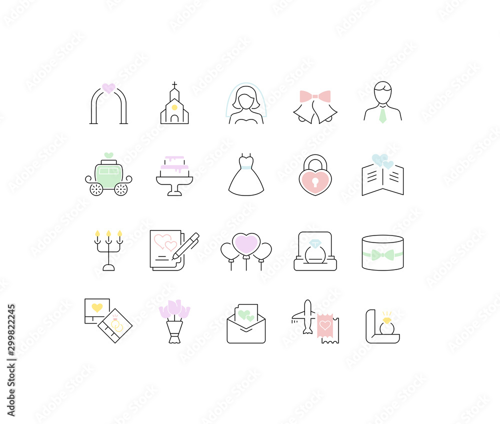 Set Vector Line Icons of Wedding Set Vector Line Icons of Wedding