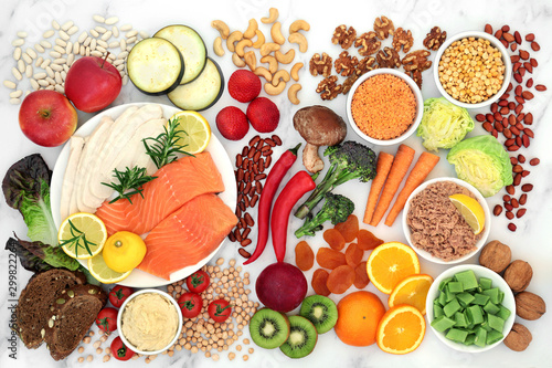 Obraz na plátně Low GI health food for diabetics with foods high in vitamins, minerals, anthocyanins, protein, antioxidants, smart carbs & omega 3 fatty acids