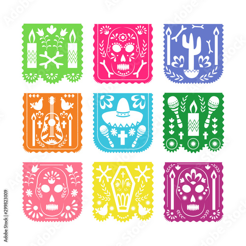 Colorful square papel picado set for holiday celebration