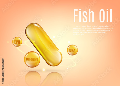 Fish oil vitamin capsule poster ad with text template - vector illustration.