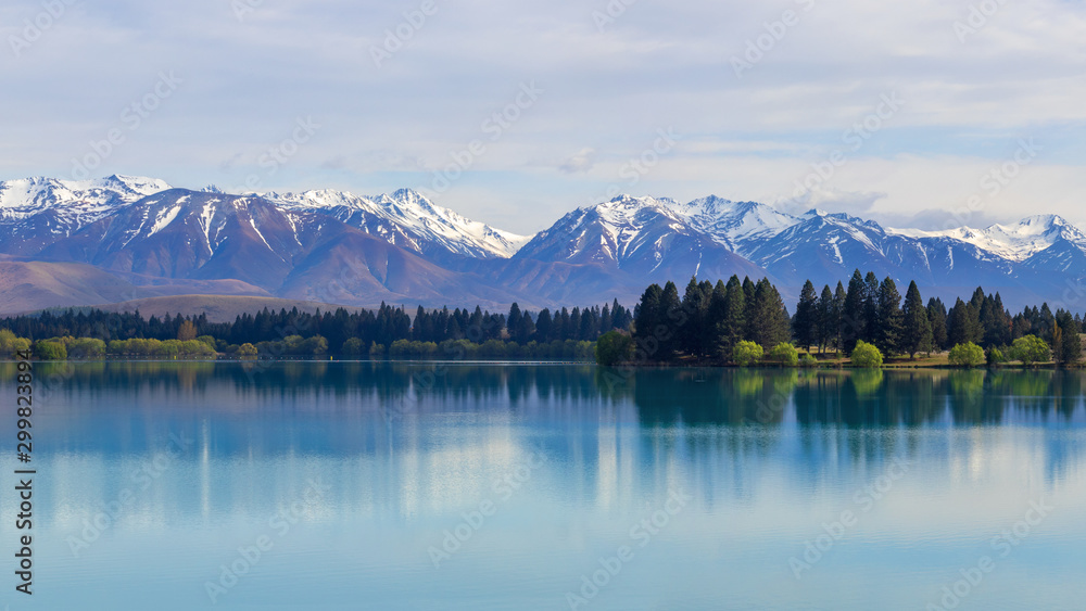 Panorama of Lake Ruataniwha near Twizel, New Zealand
