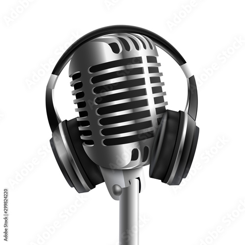 Headset - headphones with microphone 3d realistic vector illustration isolated.