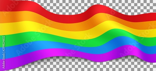 Long rainbow LGBT flag on transparent background.