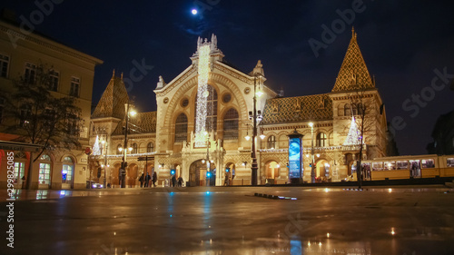 Budapest Market Building at night.