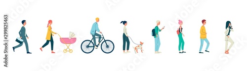 Cartoon people walking set isolated on white background - flat vector illustration.