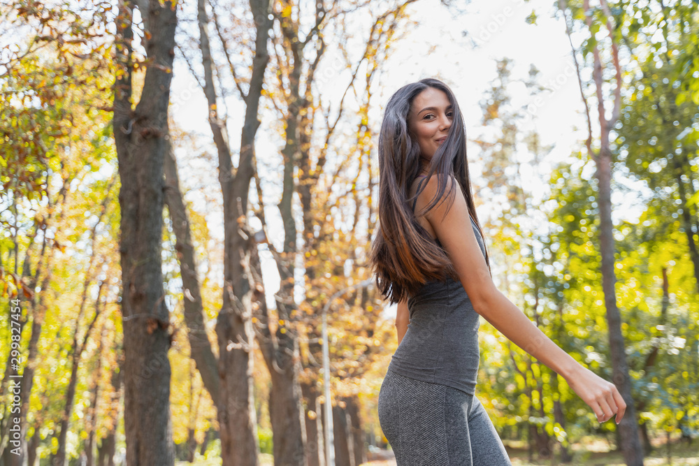 Pretty lady having fun during her morning run Pretty lady having fun during her morning run