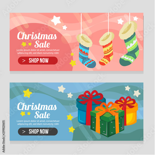 vivid two banner christmas template with decorated socks