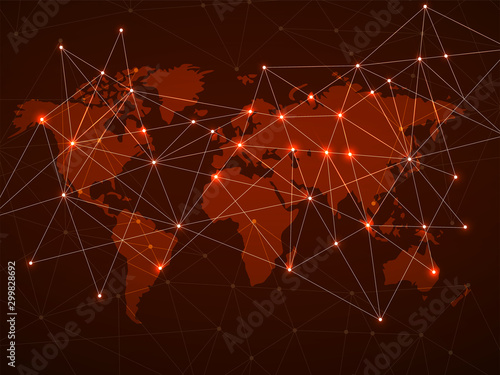 Abstract world map with network connection, technology concept