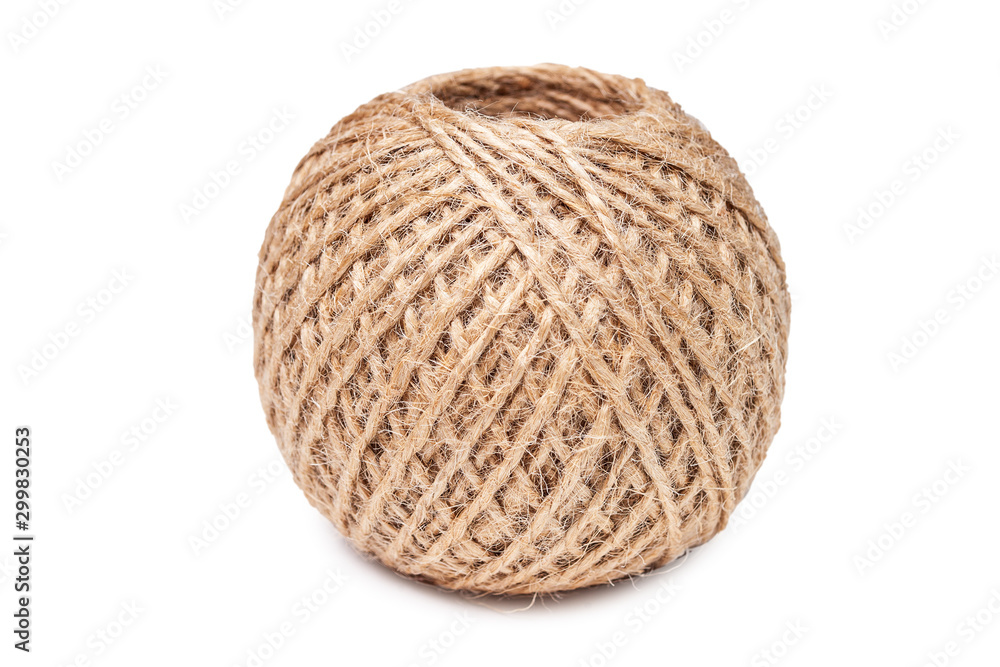 a coil of rope isolated on a white background, wound the twine into a ball