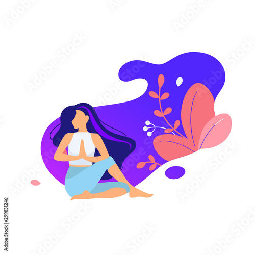 Woman activities. Flat modern sport illustration young doing yoga, doing yoga, pose, asana, fitness exercises. Healthy and wellness lifestyle. Young girl. Design good for web - Vector