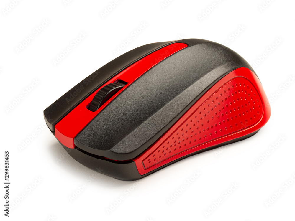 computer mouse wireless isolated on white background, black and red, plastic, gaming computer mouse wireless isolated on white background, black and red, plastic, gaming