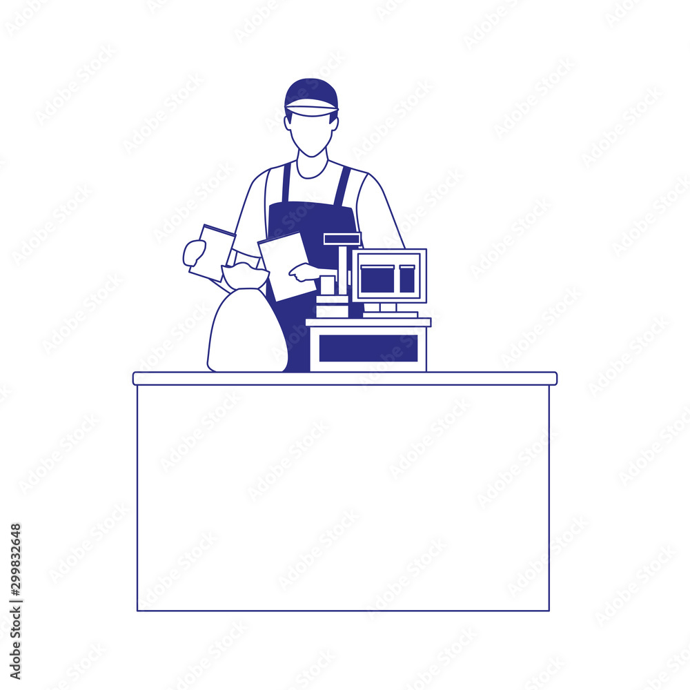 man cashier in the cash with bags icon
