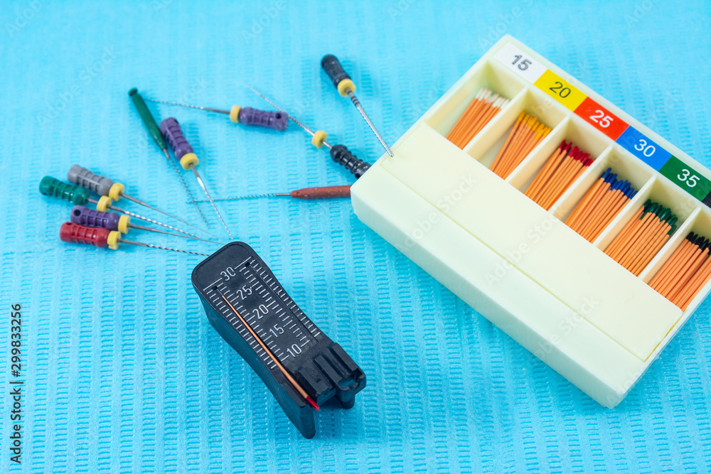 guttapercha pins in a set of different sizes for root canal filling