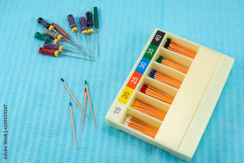 guttapercha pins in a set of different sizes for root canal filling