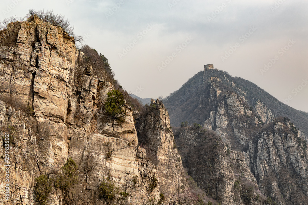Jiankou, unrestored section of the Great Wall of China in the Huairou District north of Beijing, famous for its steep mountains and scenery Jiankou, unrestored section of the Great Wall of China in the Huairou District north of Beijing, famous for its steep mountains and scenery
