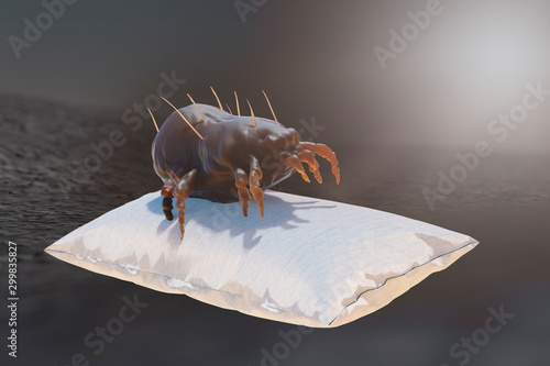 house dust mite on pillow 3d render photo