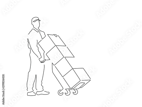 Delivery man isolated line drawing, vector illustration design. Logistics collection.
