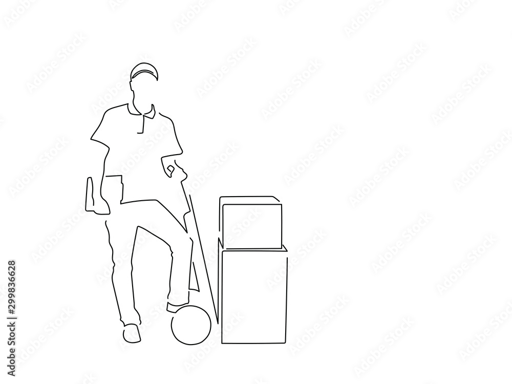 Delivery man isolated line drawing, vector illustration design. Logistics collection.