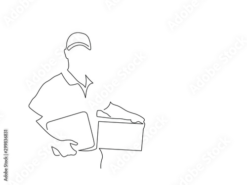 Delivery man isolated line drawing, vector illustration design. Logistics collection.