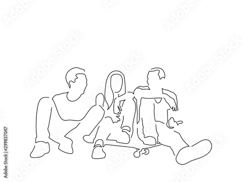 Group of friends isolated line drawing, vector illustration design. Urban life collection.