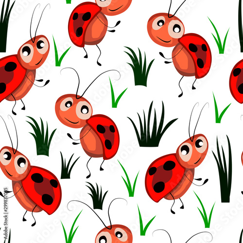 seamless pattern, children's drawing, fabulous ladybugs
