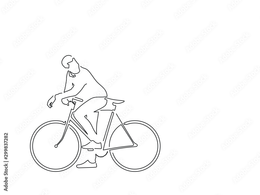 Fototapeta premium Man with a bike isolated line drawing, vector illustration design. Urban life collection.