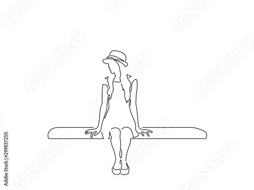 Woman sitting on a bench isolated line drawing, vector illustration design. Urban life collection.
