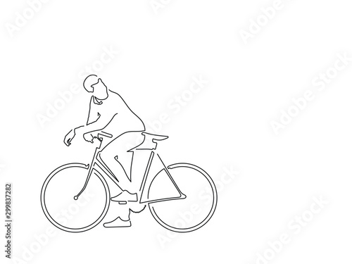 Man with a bike isolated line drawing, vector illustration design. Urban life collection.