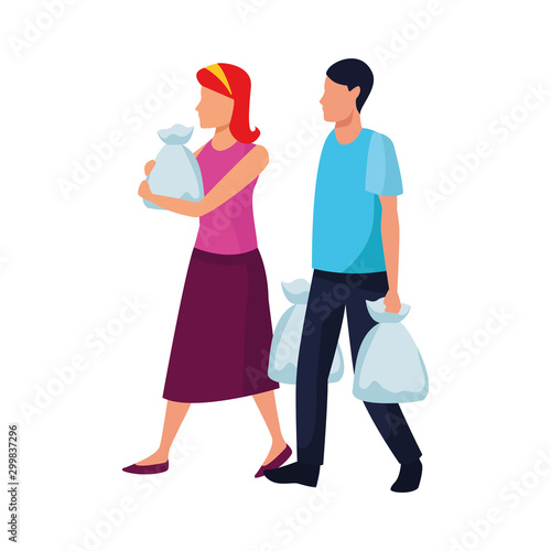 avatar man and woman with supermarket bags