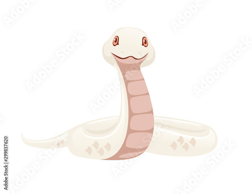 White albino snake cartoon animal design flat vector illustration isolated on white background