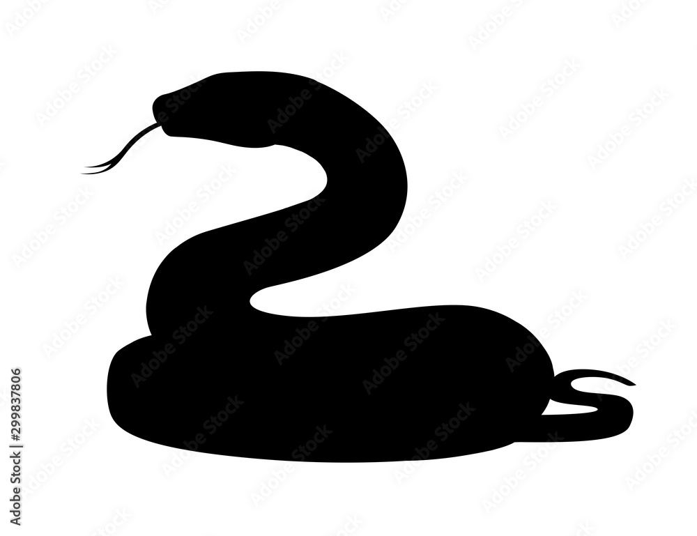 Fototapeta premium Black silhouette snake cartoon animal design flat vector illustration isolated on white background