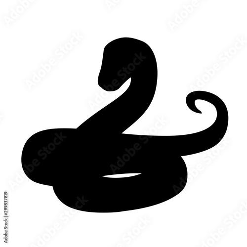 Black silhouette snake cartoon animal design flat vector illustration isolated on white background