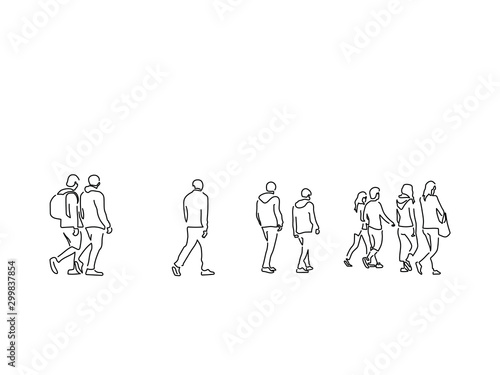 People walking isolated line drawing, vector illustration design. Urban life collection.