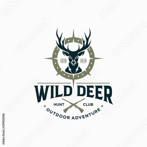 wild deer vintage logo design vector template 