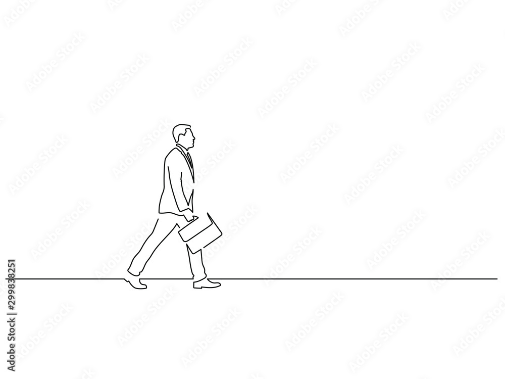 Businessman walking isolated line drawing, vector illustration design. Urban life collection.