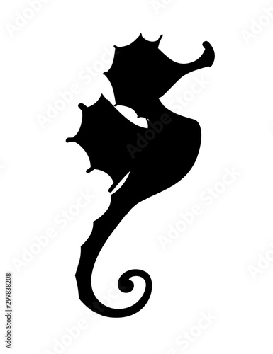 Black silhouette cute adorable seahorse cartoon sea animal design flat vector illustration isolated on white background